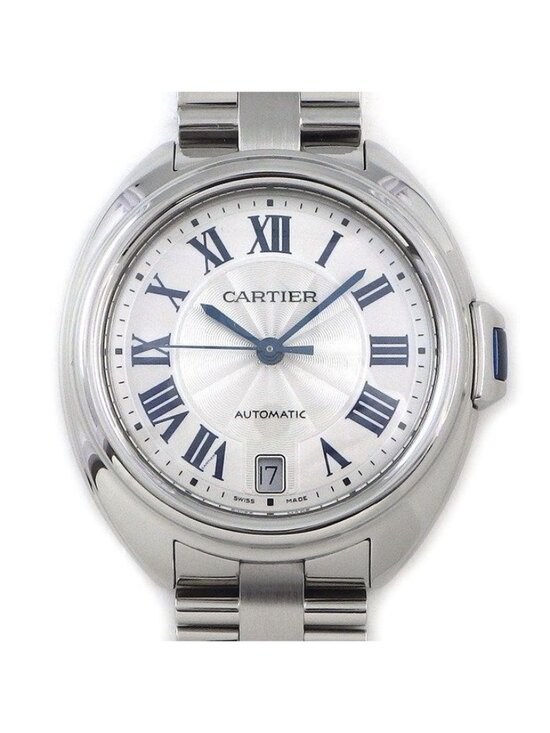 Cartier Watch Cles Silver Guilloche Dial Roman Index Date Back Slotted SS main image 6